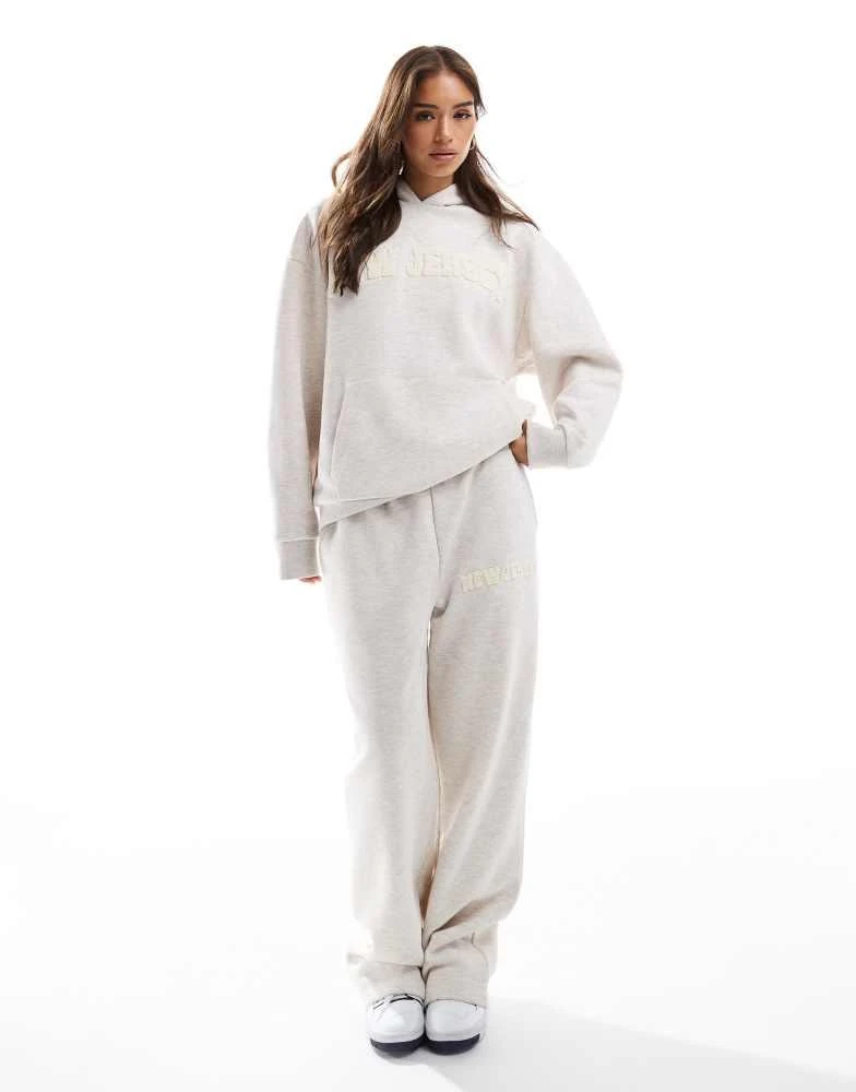 ASOS ASOS DESIGN oversized hoodie co-ord with chenille New Jersey graphic in oatmeal marl 3