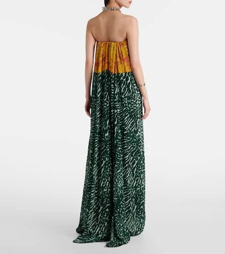 Dries Van Noten Printed strapless georgette gown 3