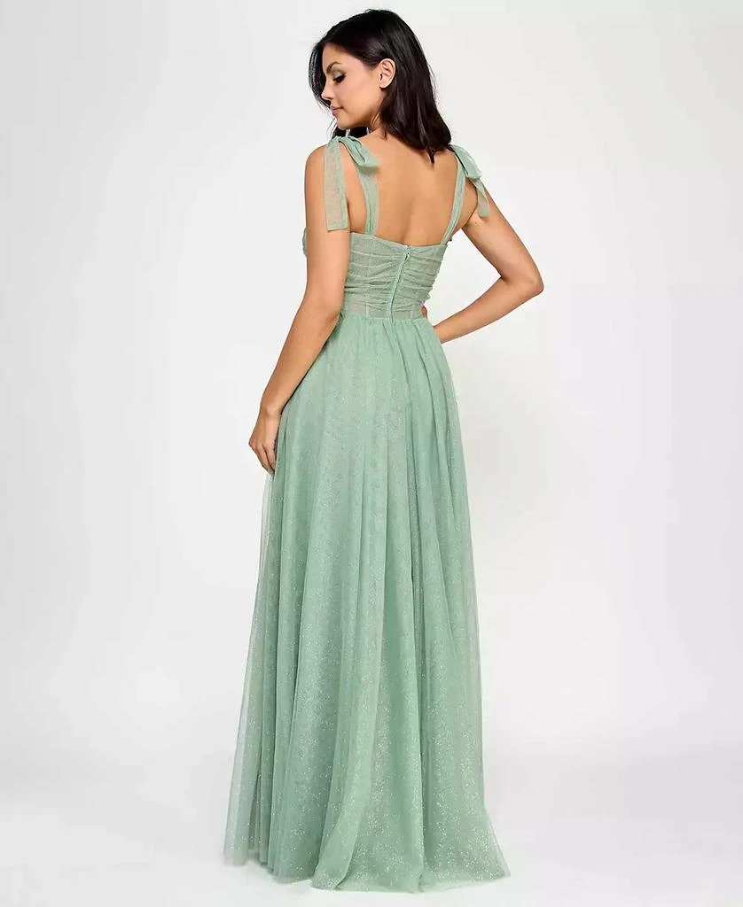City Studios Juniors' Twist-Front Shoulder-Tie Glitter Gown 4