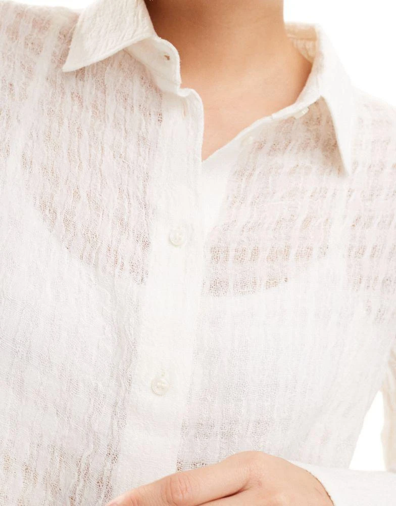 Weekday Weekday sheer textured linen shirt in off white 2