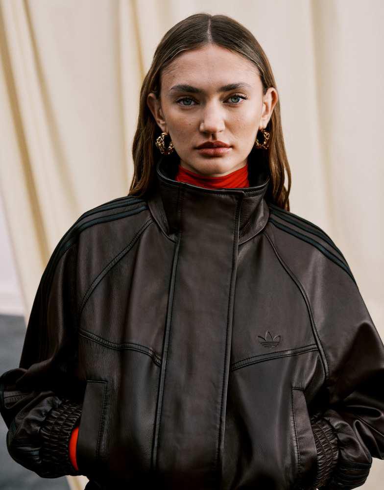 Adidas adidas Originals x ASOS leather jacket with funnel neck in