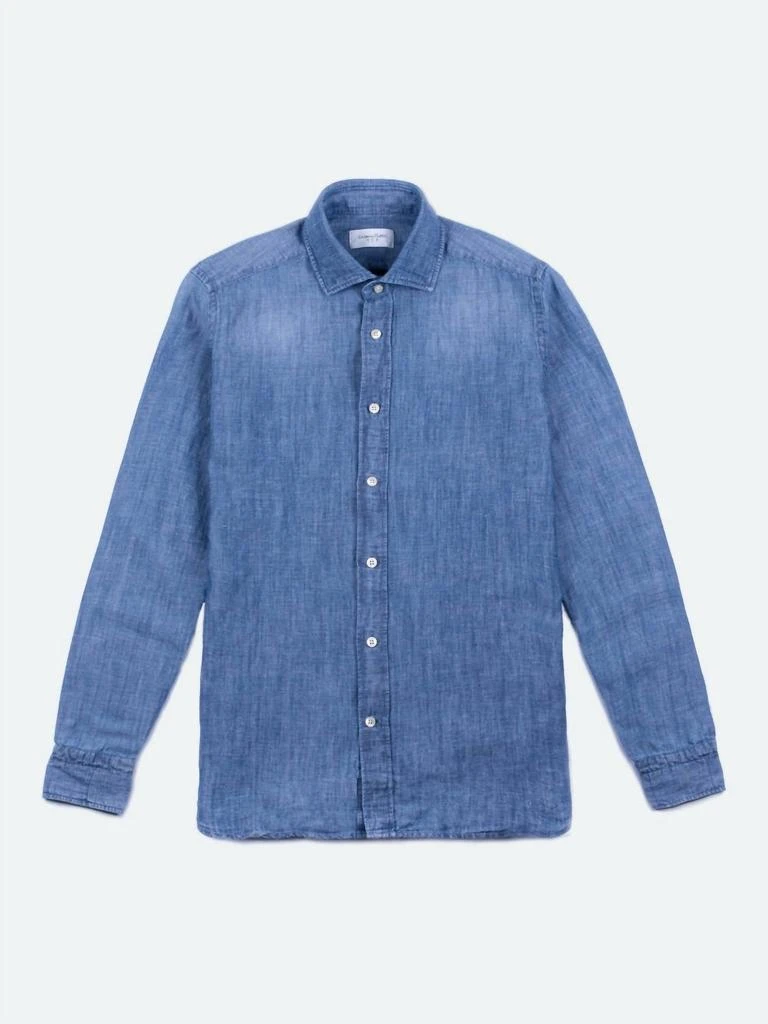Tintoria Mattei Linen Denim Shirt In Mid Blue 1
