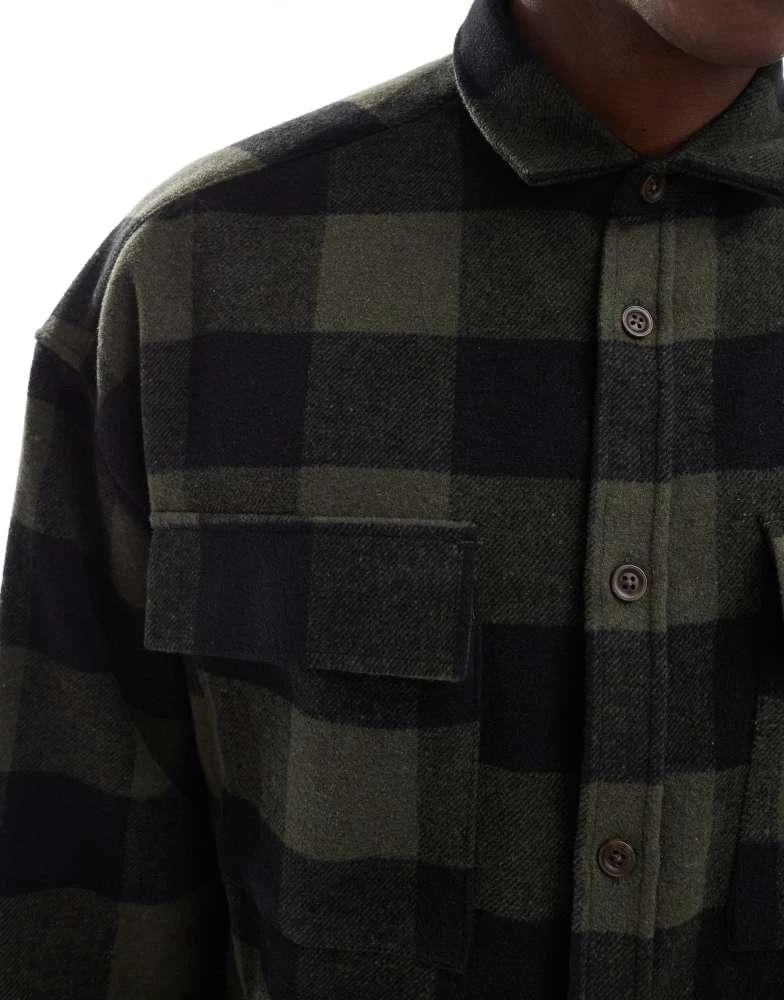 ASOS ASOS DESIGN boxy volume oversized shirt in green and black buffalo check 4