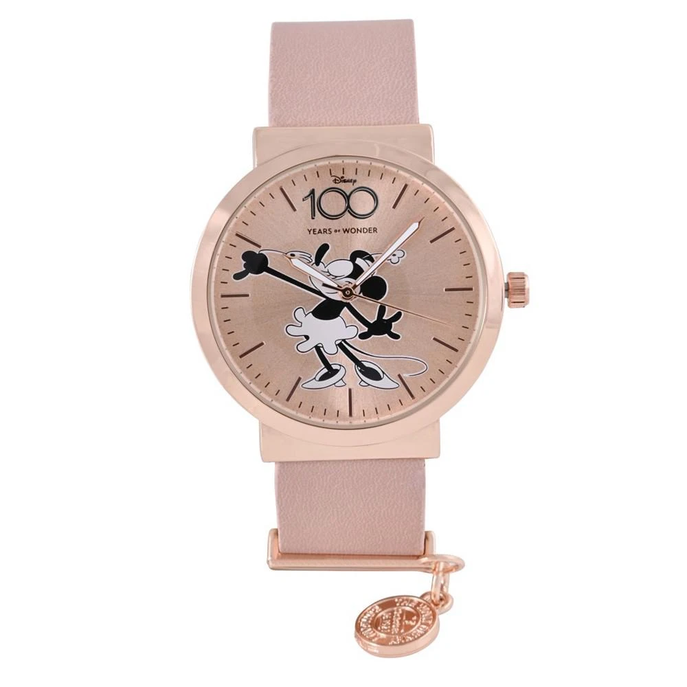 Accutime Women's Disney 100th Anniversary Analog Pink Faux Leather Watch 1