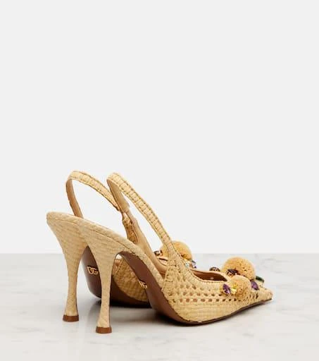 Dolce 
Gabbana Embellished raffia-effect slingback pumps 2