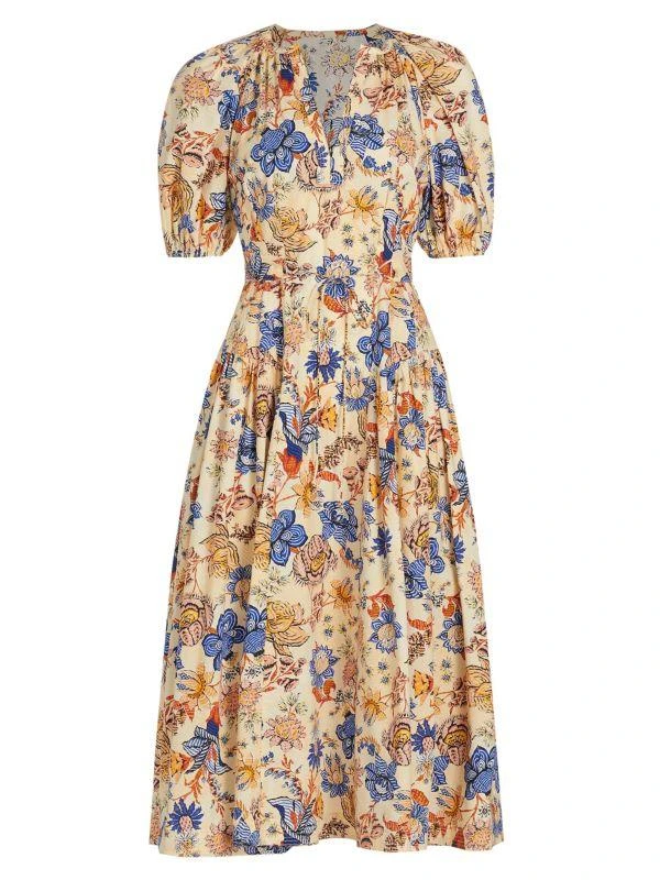 Ulla Johnson Carina Floral Cotton Tie-Waist Midi-Dress 6