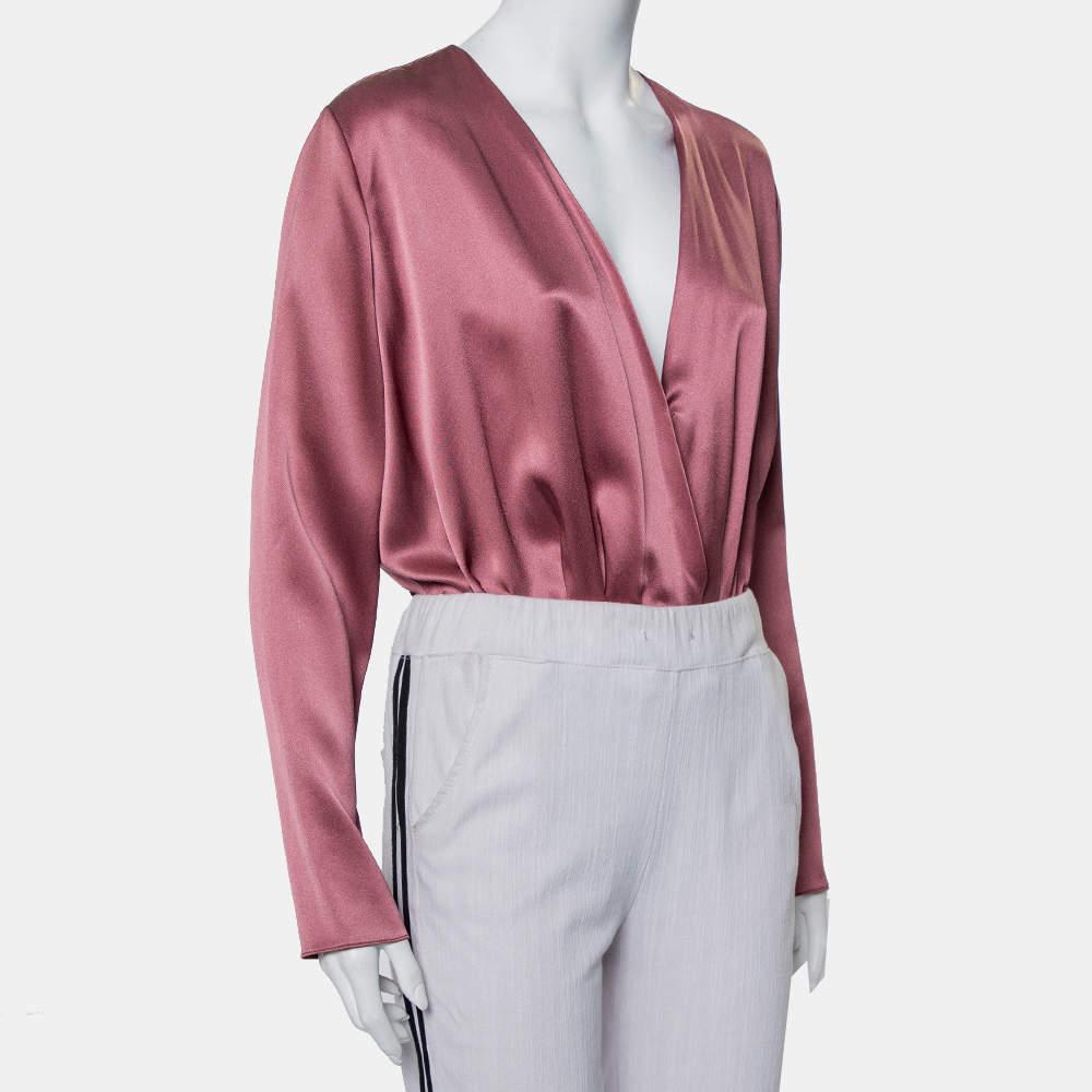 Cushnie et Ochs Cushnie et Ochs Pink Silk Charmeuse Faux Wrap  Body Suit L