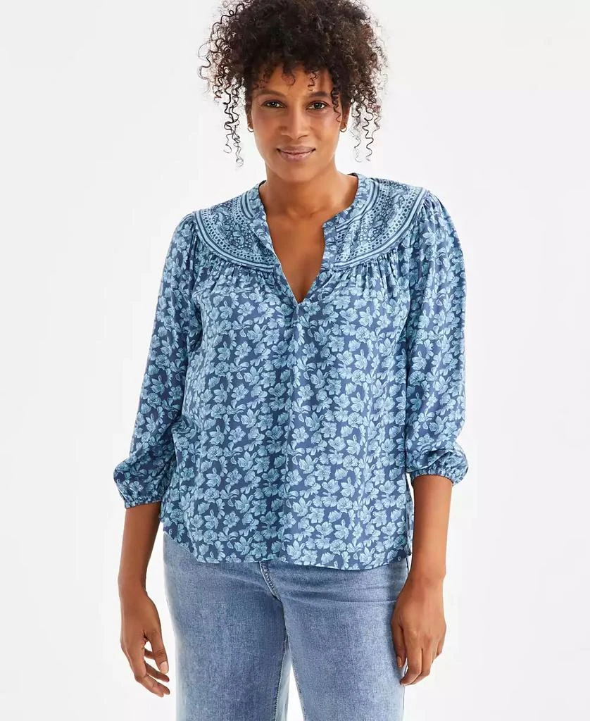 Style & Co Women's Printed Split-Neck Shirt, Exclusively at Macy's 1
