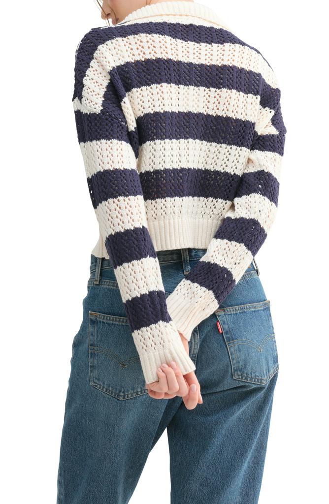 ALL IN FAVOR Stripe Open Stitch Half Zip Sweater