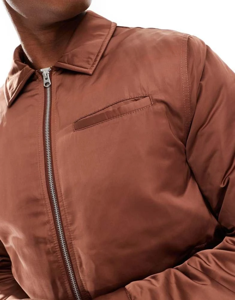 ASOS ASOS DESIGN satin harrington jacket in rust 2