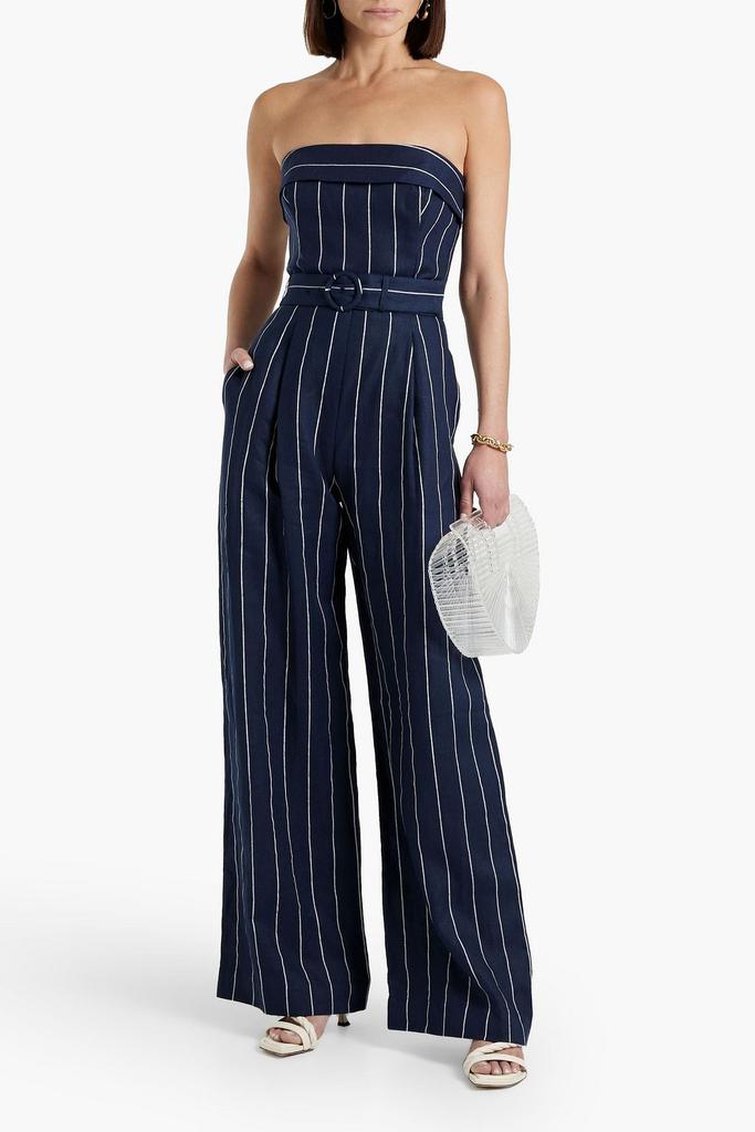 NICHOLAS Strapless striped linen-blend wide-leg jumpsuit