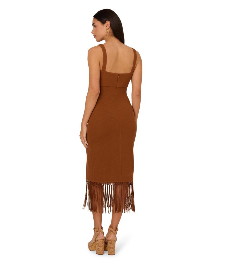 Adrianna Papell Knit Fringe Trim Midi Dress