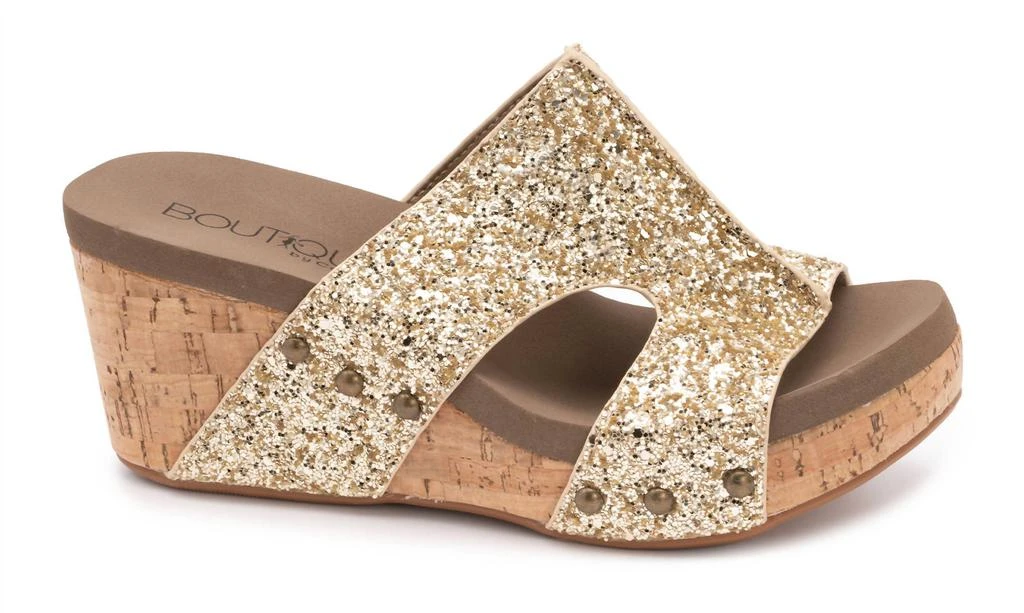 Corkys Footwear Oasis Wedge Shoe In Gold Glitter 1