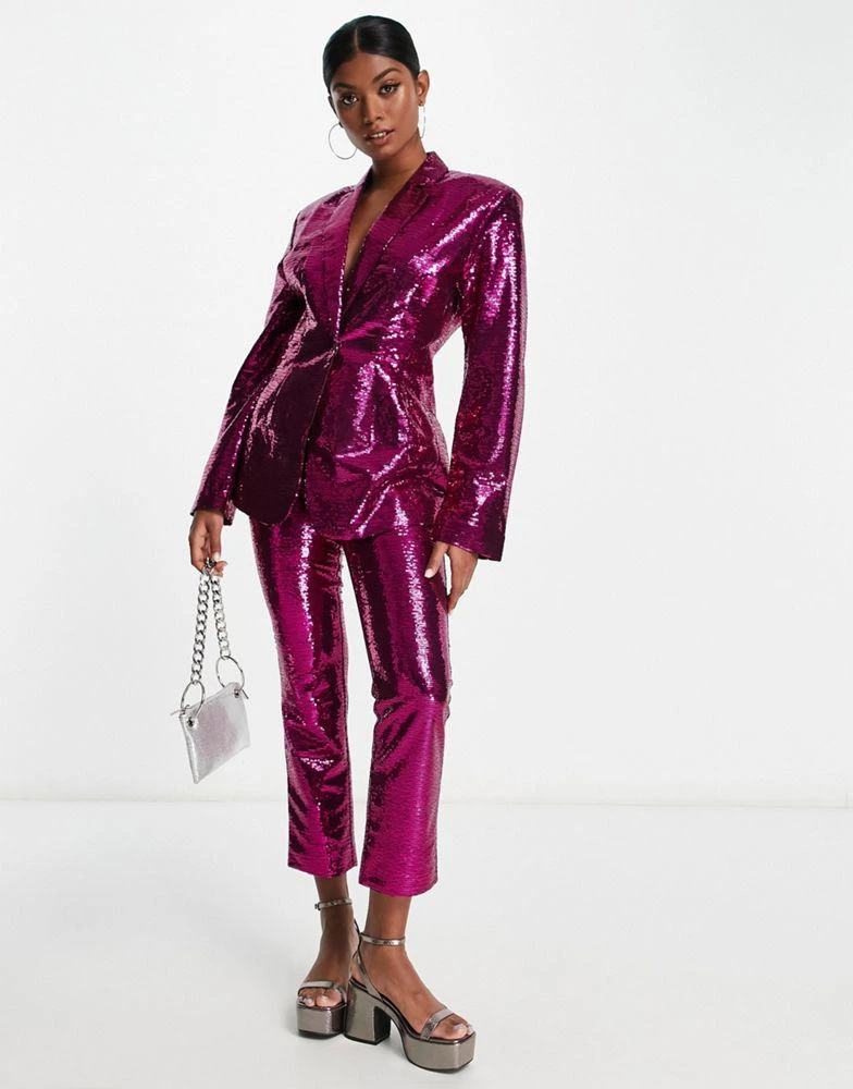 ASOS ASOS DESIGN sequin slim straight suit trousers in pink 3