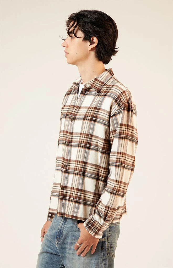 PacSun Cream Washed Cropped Flannel Shirt 2