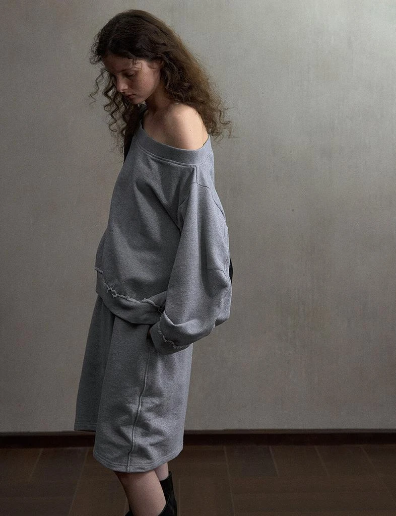 Pixie Market Grey Off-Shoulder Oversized Sweatshirt-PREORDER 5