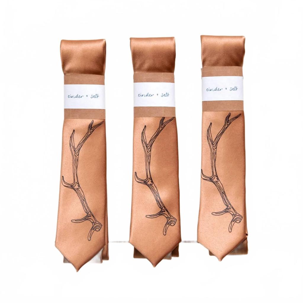 Cinder + Salt Antler Skinny Tie In Brown