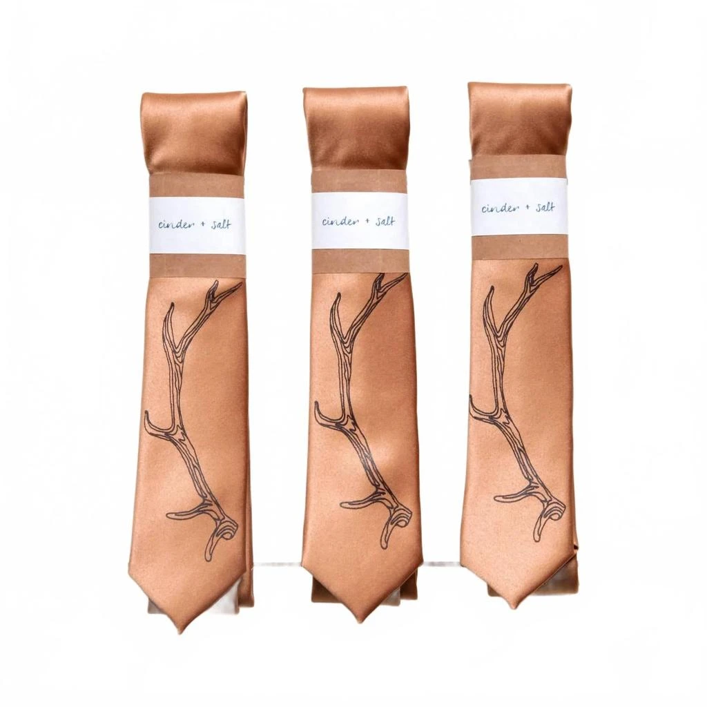 Cinder + Salt Antler Skinny Tie In Brown 2