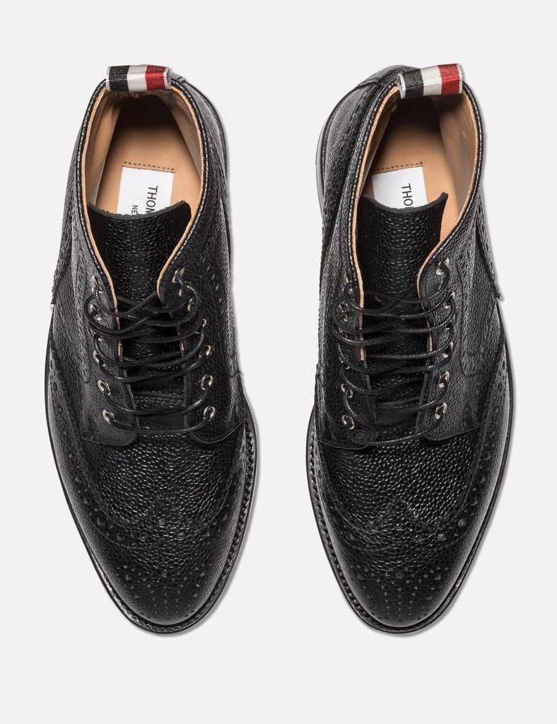 Thom Browne Wingtip Brogue Boot With Leather Sole In Black Pebble Grain 3