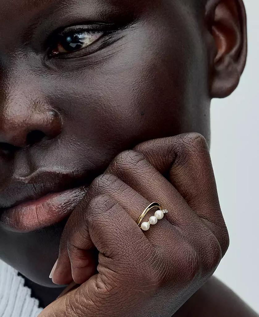 PANDORA Treated Freshwater Cultured   Pearl   Shaped Double Band with Clear Cubic Zirconia Stone Ring in 14k Gold-plated