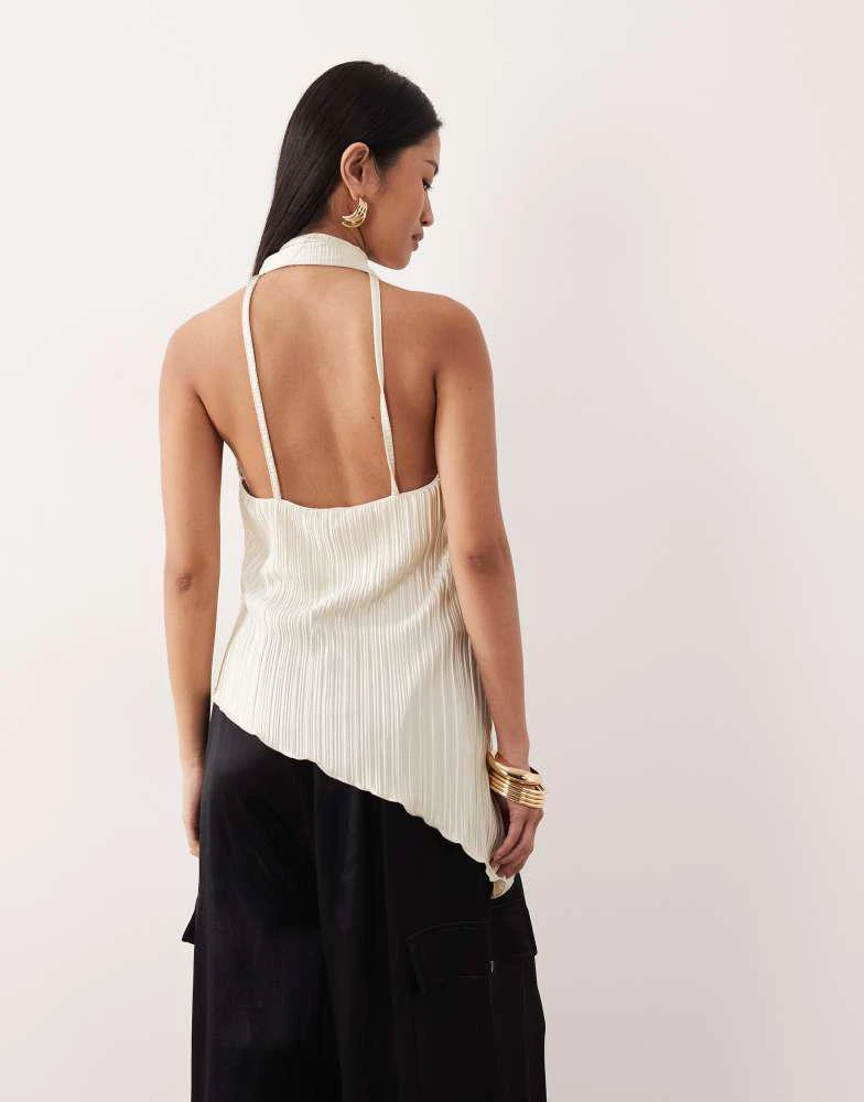 ASOS ASOS DESIGN super scoop scarf plisse asymmetric long line top co-ord in cream 3