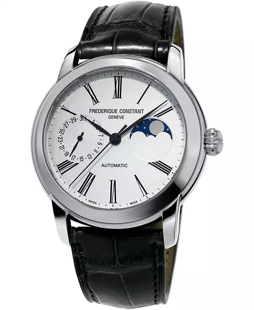 Frederique Constant Men's Swiss Automatic Classic Moonphase Manufacture Black Leather Strap Watch 42mm 1