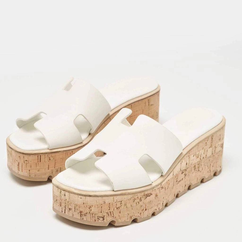 Hermes Hermes White Leather Eze Wedge Sandals Size 39 2