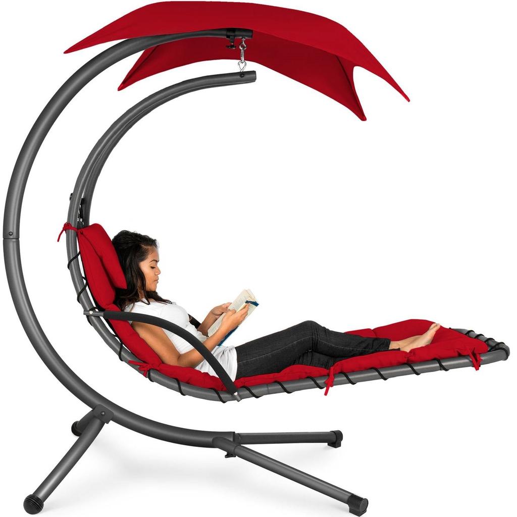 Hivvago Red Single Person Sturdy Modern Chaise Lounger Hammock Chair Porch Swing