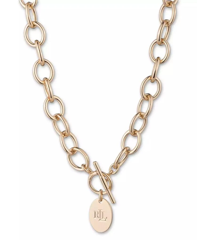 Ralph Lauren Gold-Tone Polished Link Logo Disc 17" Toggle Necklace 1