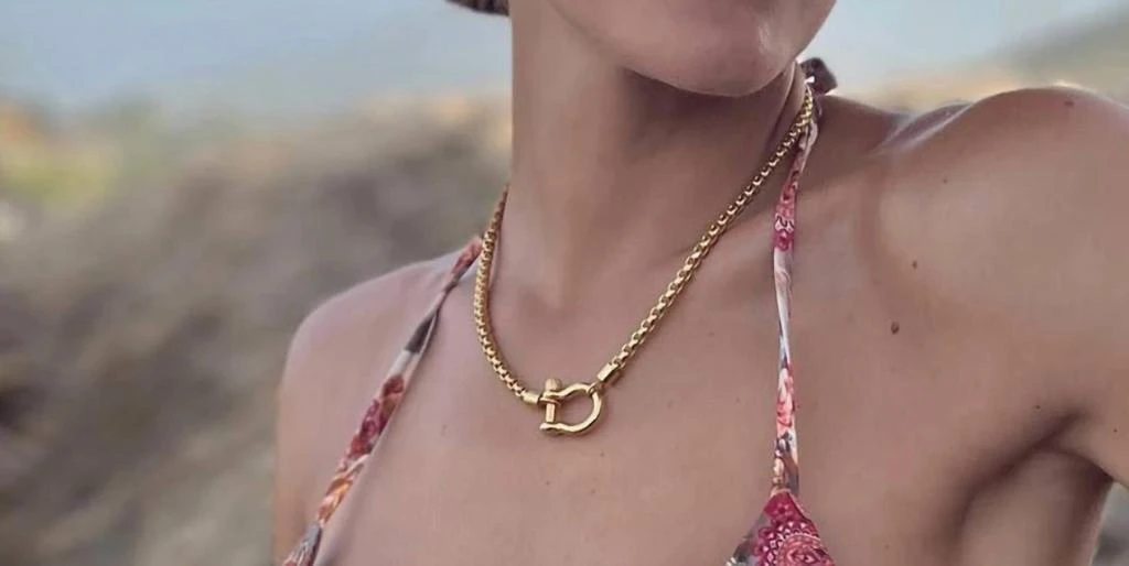 Shiqi Jewelry Shiqi Jewelry - Women
s Horseshoe Plated Stainless Steel Box Chain Necklace 3