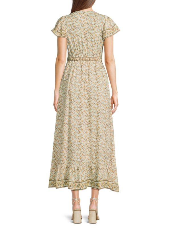 Max Studio ​Floral Flutter-Sleeve V-Neck Maxi Dress