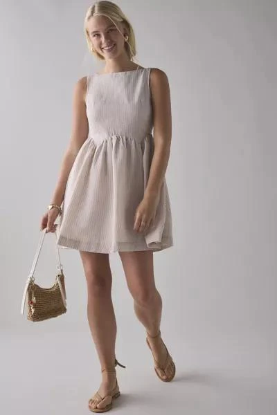 Daisy Street Daisy Street Seersucker Keyhole Tie-Back Smock Mini Dress 1