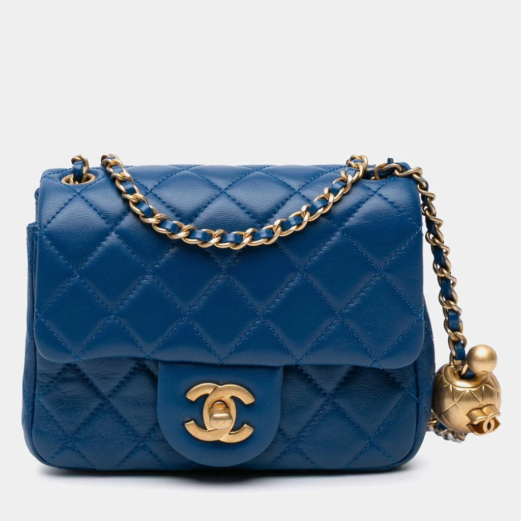 Chanel Chanel Blue Mini Square Classic Lambskin Pearl Crush Single Flap Bag 1