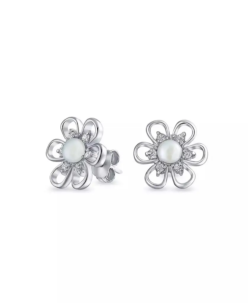 Bling Jewelry Freshwater Cultured Pearl Daisy Flower Stud Earrings .925 Sterling Silver