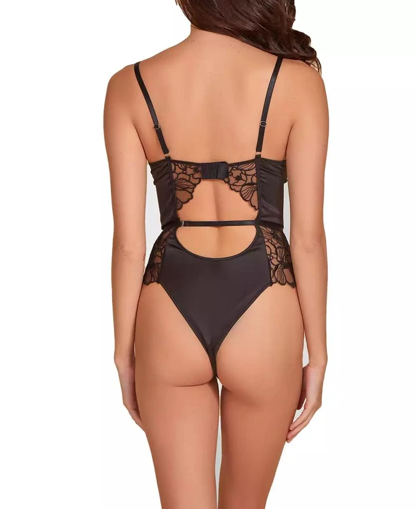 Hauty Women's Lace and Satin 1 Piece Lingerie Bodysuit with Keyholes 2