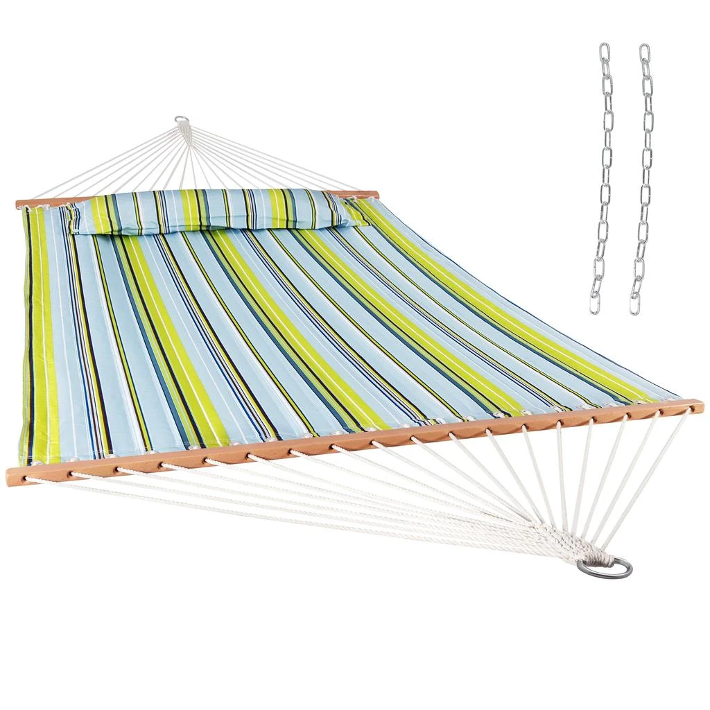 Sunnydaze Two-Person Quilted Fabric Hammock with Spreader Bars - 450 lb Weight Capacity 1