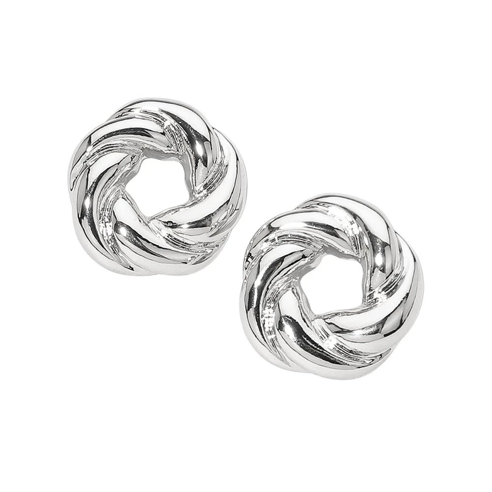 FASHNZFAB Silver Dipped Twisted Knot Stud Earrings 2