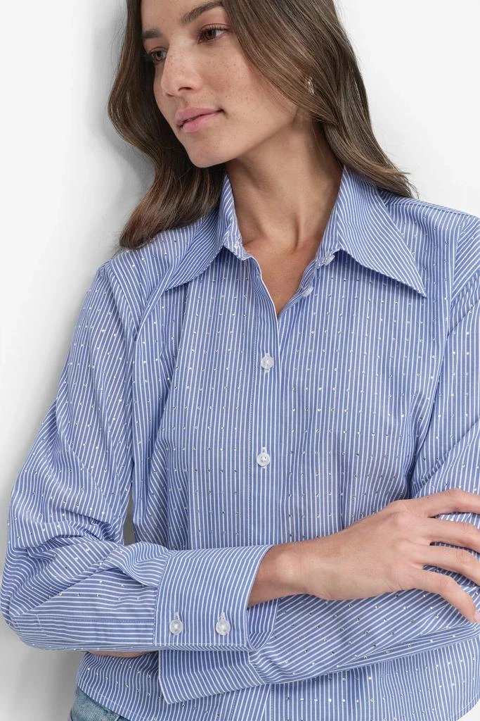 DKNY STRIPED POPILIN STUDDED RHINESTONE TOP 8