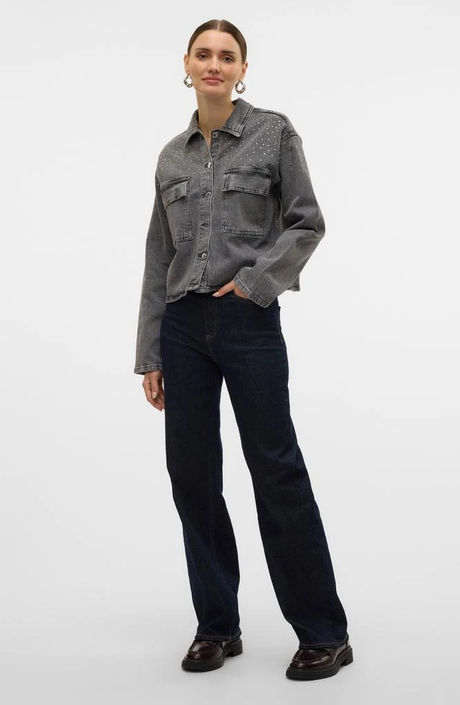VERO MODA Ellas Studded Crop Denim Shirt Jacket 8