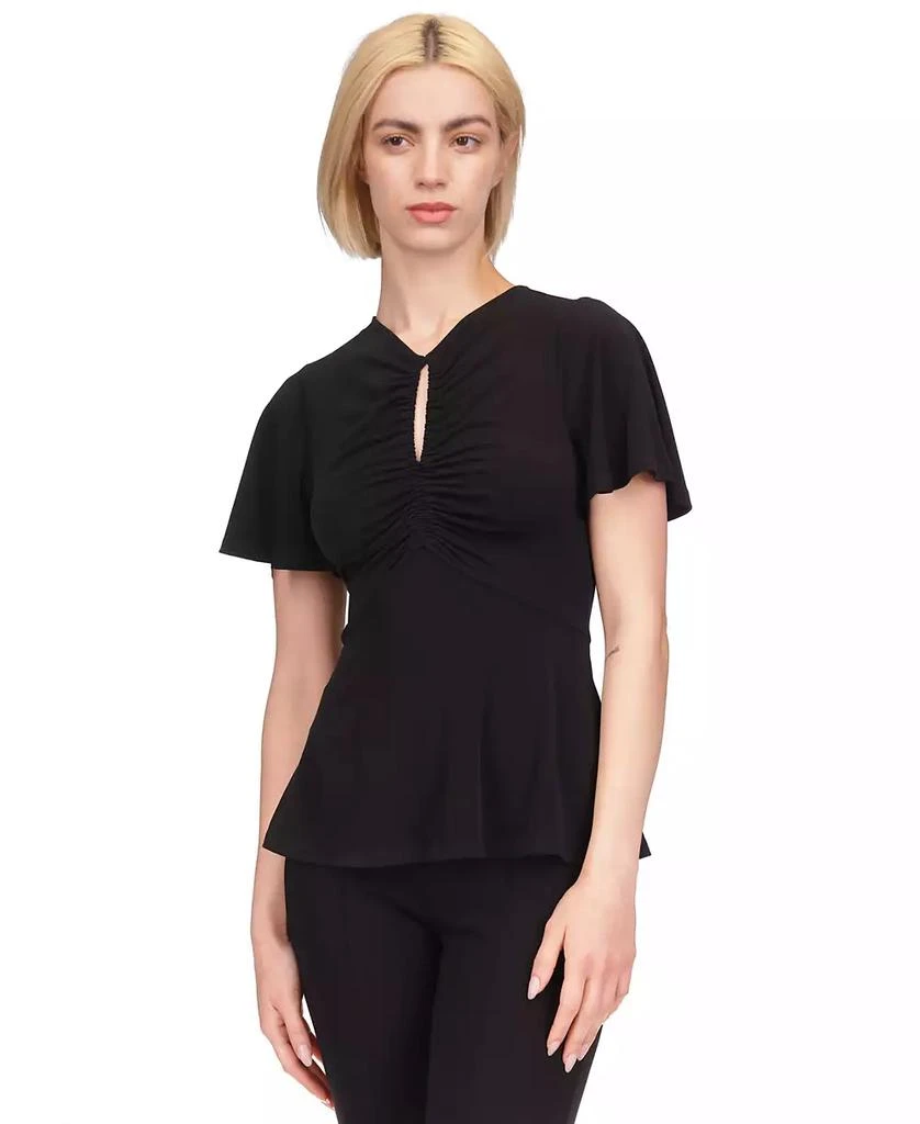 Michael Kors Women's Ruched Flutter-Sleeve Keyhole Top 1