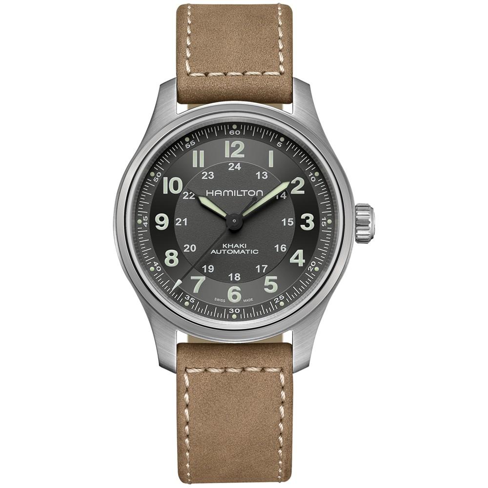 Hamilton Men's Swiss Automatic Khaki Field Brown Leather Strap Watch 42mm