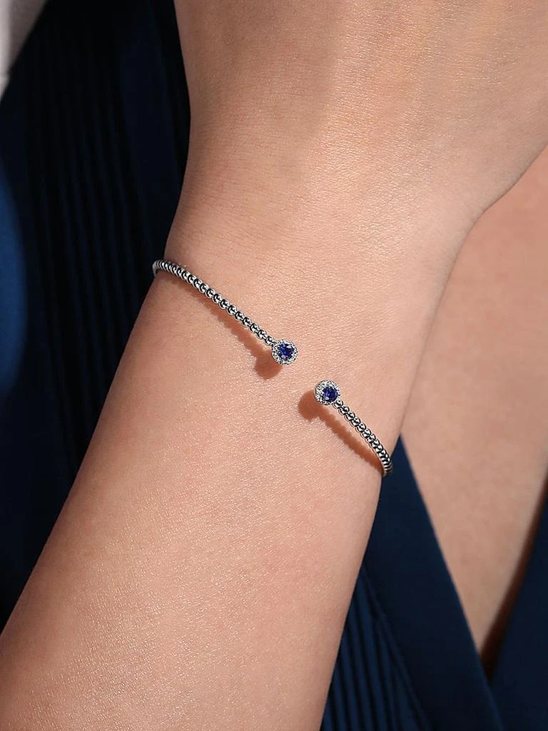 Gabriel 
Co Bujukan 14K White Gold, Blue Sapphire 
0.12 TCW Diamond Cuff Bracelet 2
