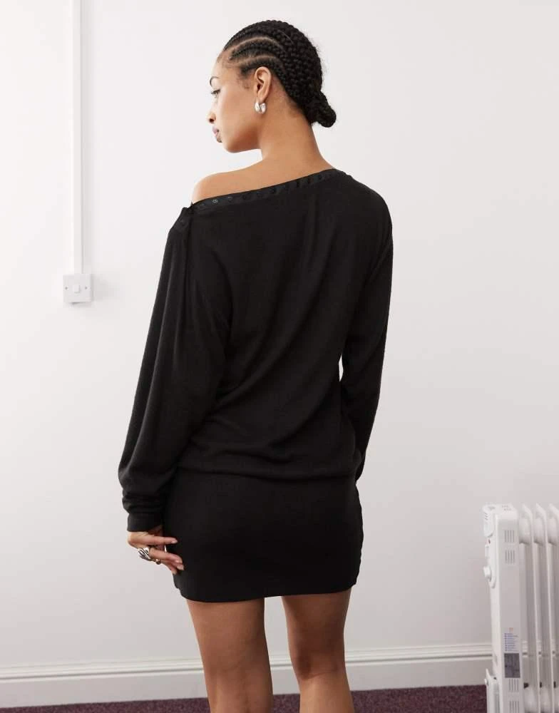Basic Pleasure Mode Basic Pleasure Mode bonnie popper detail slash neck mini dress in charcoal grey 3