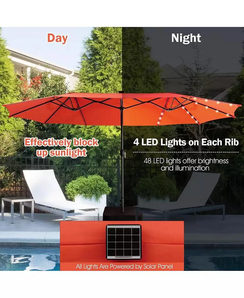 GOUUN 15 Feet Twin Patio Umbrella with 48 Solar LED Lights 7