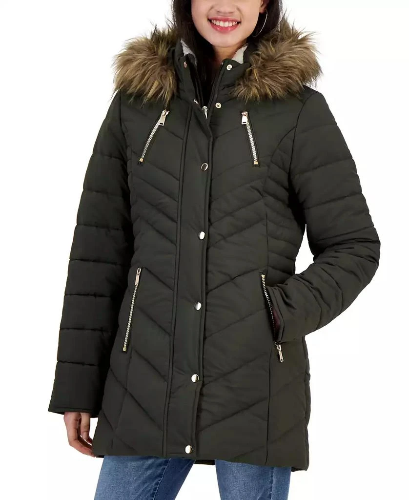 Maralyn & Me Women's Faux-Fur-Trim Hooded Puffer Coat, Created for Macy's 1