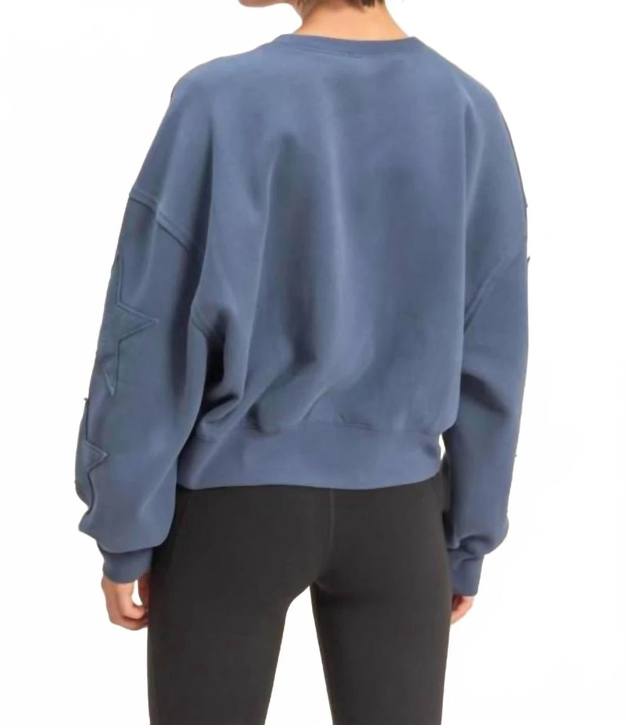 ZENANA Star Patch Crewneck Sweatshirt In Blue 2