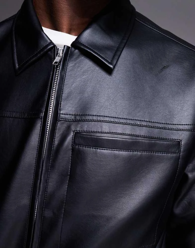ASOS ASOS DESIGN faux leather harrington jacket in black 3