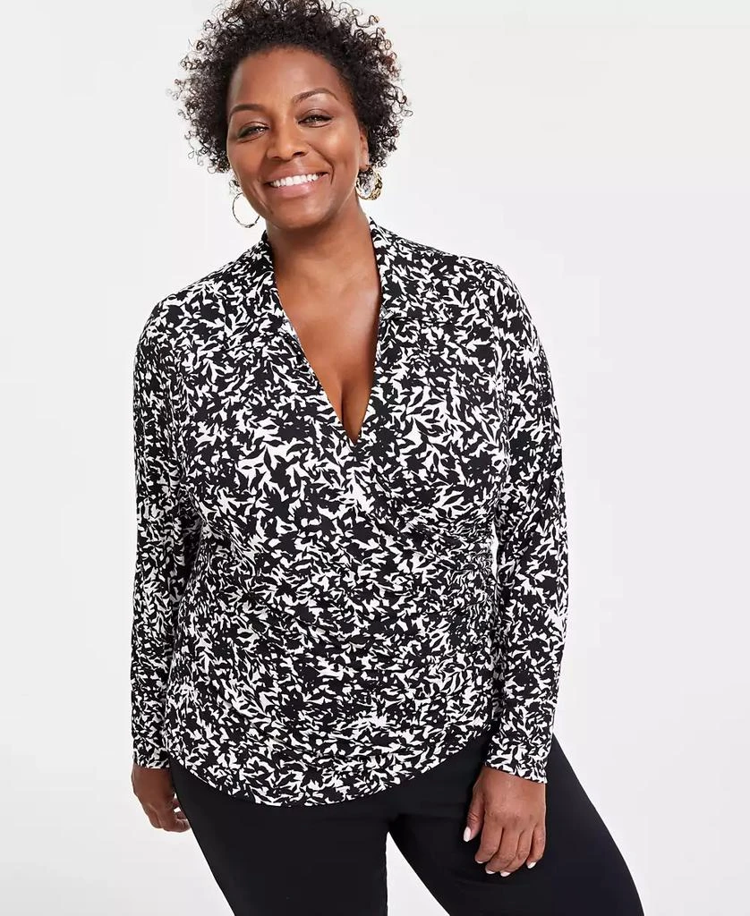 INC International Plus Size Printed Faux-Wrap Top, Created for Macy's 1