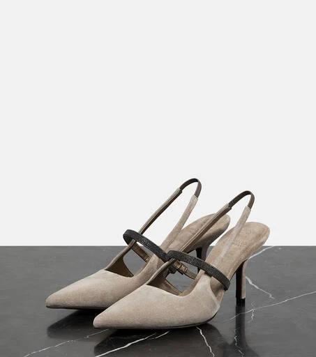 Brunello Cucinelli Monili suede slingback pumps 5