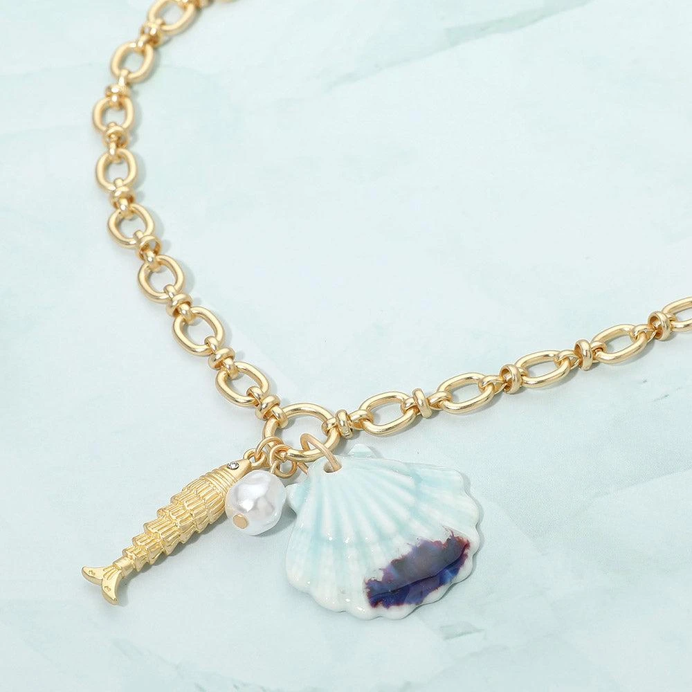 FASHNZFAB Shell Pearl Fish Charm Pendant Necklace 1